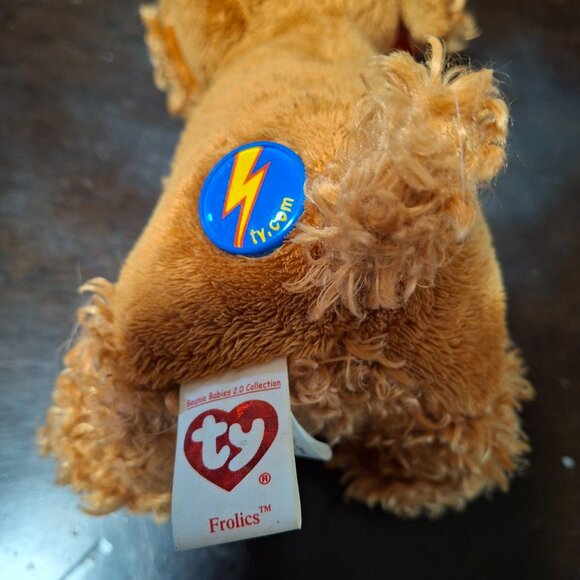 Ty Beanie Baby BB 2.0 Frolics The Puppy Dog Brown Curly Plush - Picture 7 of 9